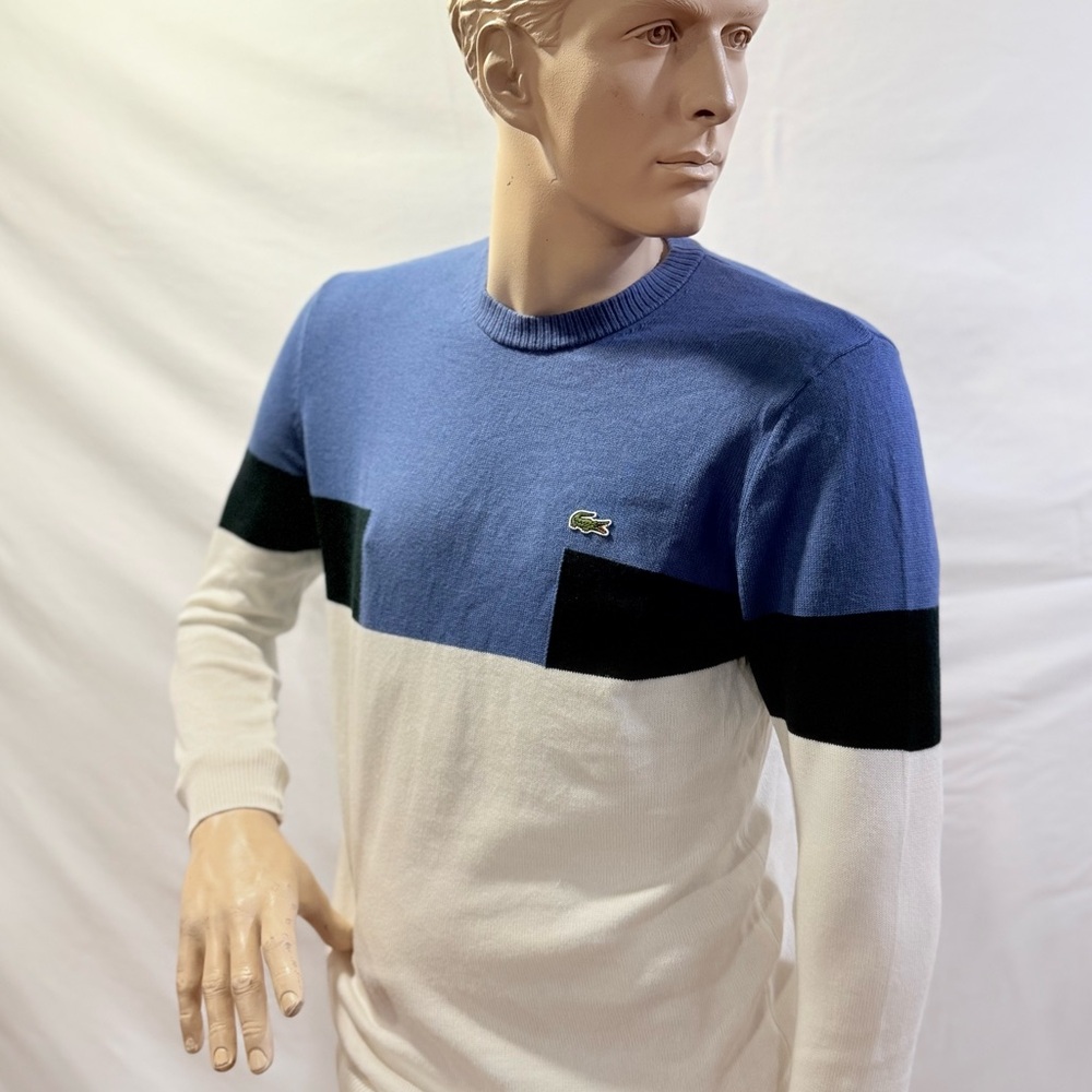 Lacoste Blue and White Colorblock Sweater M
